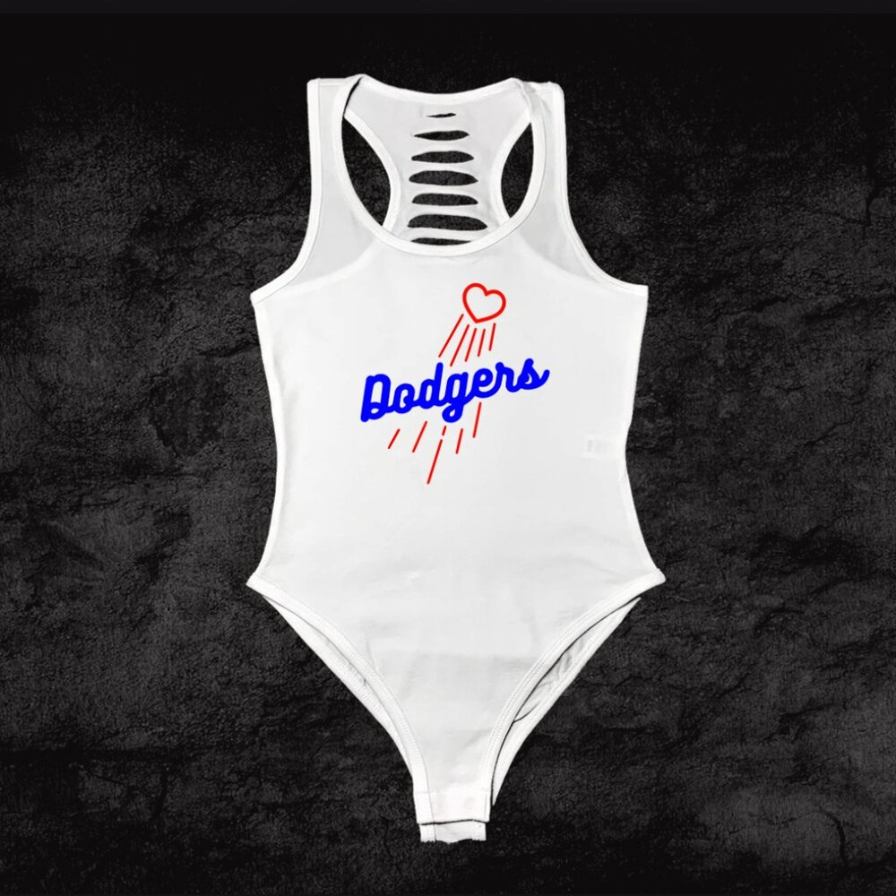 White Los Angeles Dodgers Womens Bodysuit, Cute Dodgers bodysuit, Dodgers Love
